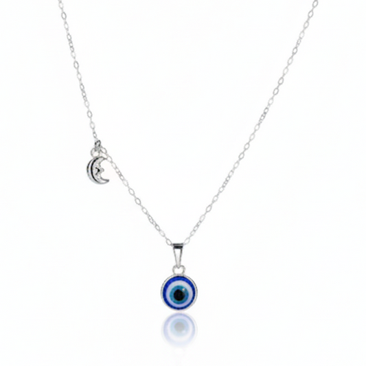 Silver Charm Evil Eye Pendant with Moon