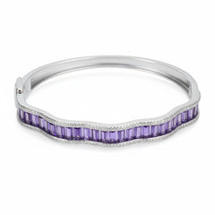Silver Amethyst Purple Baguette Cut Zirconia Bracelet