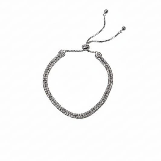 Silver Dual Row Crystal Chain Bracelet