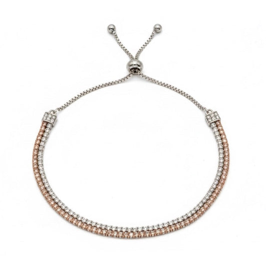 Silver Dual-Tone Pave Slider Bracelet For Her