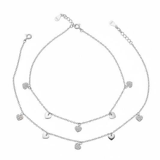 Silver Dazzling Pave Heart charm Anklet for her