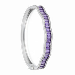 Silver Amethyst Purple Baguette Cut Zirconia Bracelet