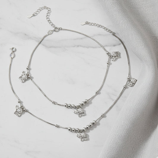 Silver Lucky Elephant charm Anklet for her