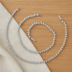 Silver Classic tennis Anklet with CZ Solitaire Diamonds