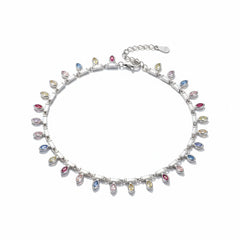 Silver Dazzling Rainbow Multi-colored Marquise Anklet