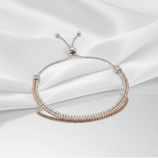 Silver Dual-Tone Pave Slider Bracelet For Her