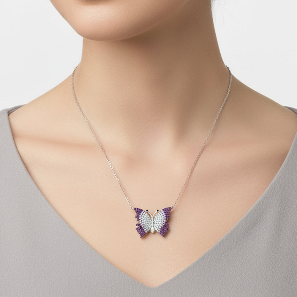 Silver Ombré Flutter Butterfly Pendant Set