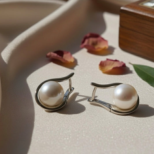 Silver Smooth Pearl Asian Earring