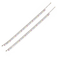 925 Silver Rainbow radiance Multi-Colored Baguette Anklet Set for her