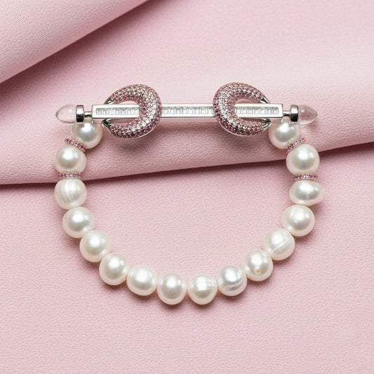 Silver Pave Pearl Hand Bracelet