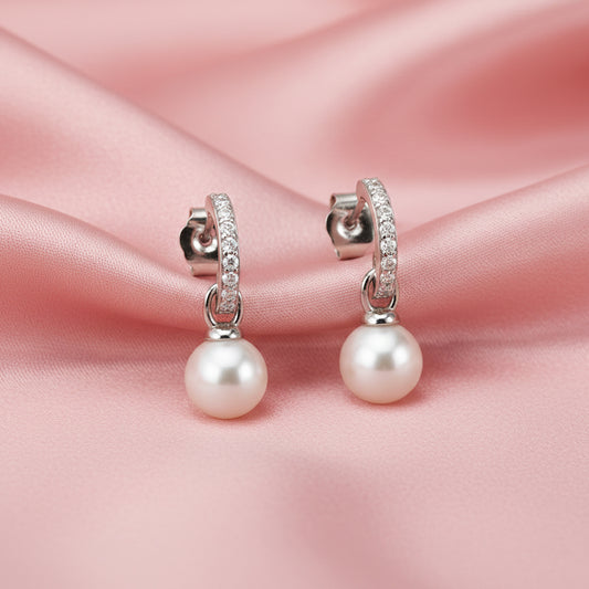 Silver Classy Earrings with Pearl Drop