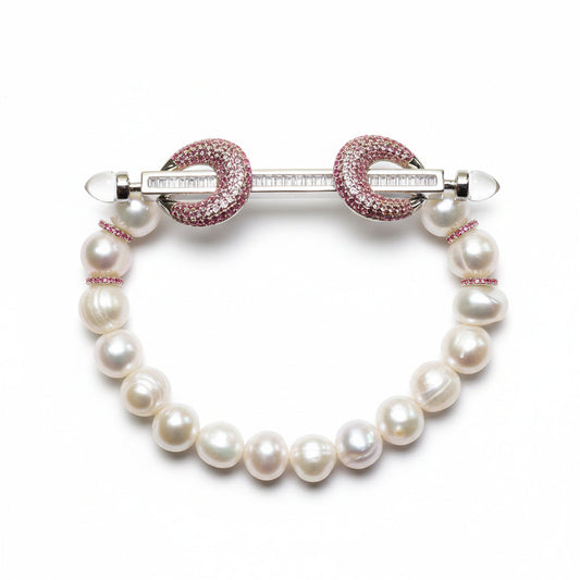 Silver Pave Pearl Hand Bracelet