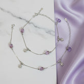 925 Sterling Silver Amethyst Cube & Snowflake Charm Anklet for her