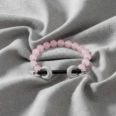 Silver Elastic Cord Rose Bead Bracelet
