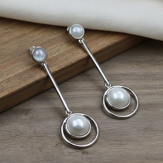 Silver White Aurora Shell Earring