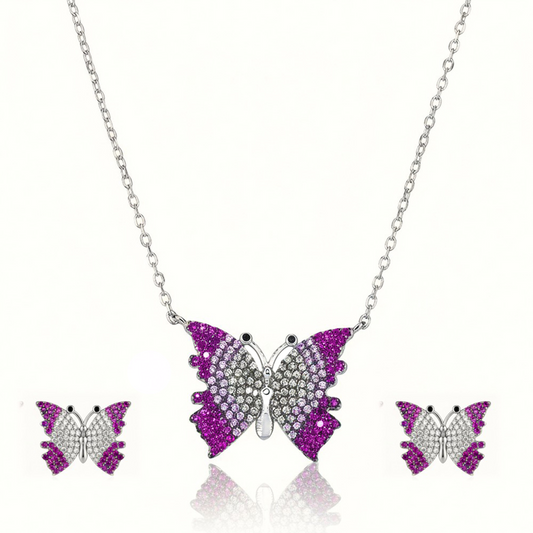 Silver Ombre Flutter Butterfly Pendant Set