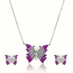 Silver Ombre Flutter Butterfly Pendant Set