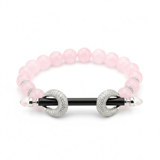 Silver Elastic Cord Rose Bead Bracelet