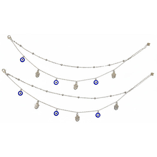 Silver Fancy Evil eye protection Double layered Anklet