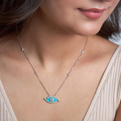 Silver Elegant Evil Eye Blue Pendant Necklace