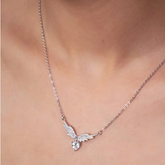 Silver Angel Wings Heart Chain Pendant
