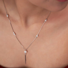 Silver Minimalist Pearl Drop Lariat Chain