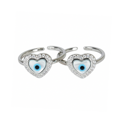 Silver Heart Evil Eye Adjustable Toe Ring
