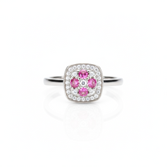 Silver Wild Rose Baguette Halo Ring For Her