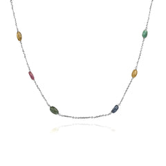 Radiant Multicolored Gemstone Sterling Silver Chain