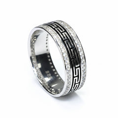 Sterling Silver Greek Key Meander Band Ring for him