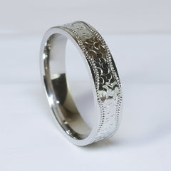 Silver Vintage engraved Hammer pattern Band ring