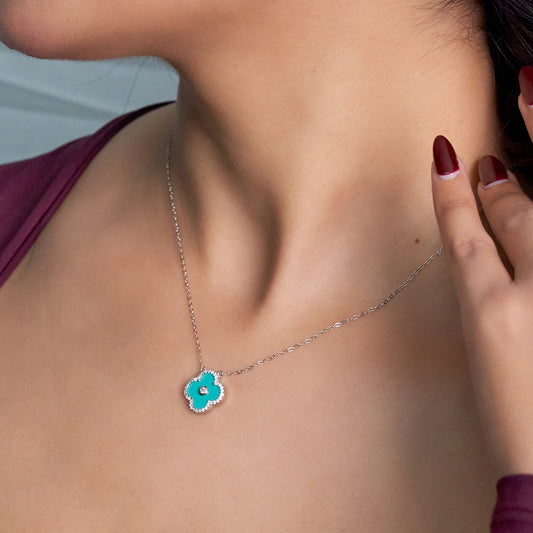 Silver Turquoise Clover Pendant