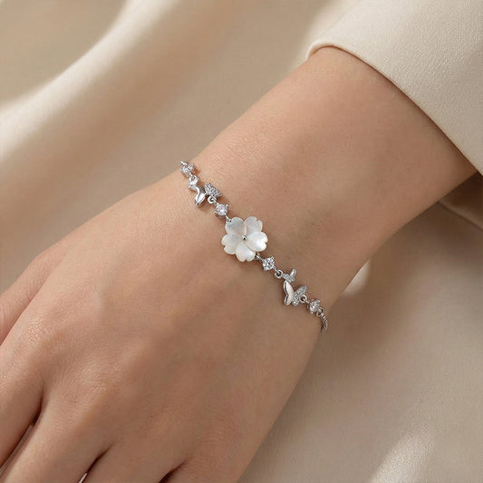 Silver Mother-of-Pearl Blossom & Butterfly Bracelet
