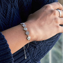 Silver Cute Flower Design Chain Bracelet With MOP & CZ Diamonds