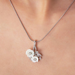 Silver Mother of pearl Bouquet Marquise CZ Pendant Set