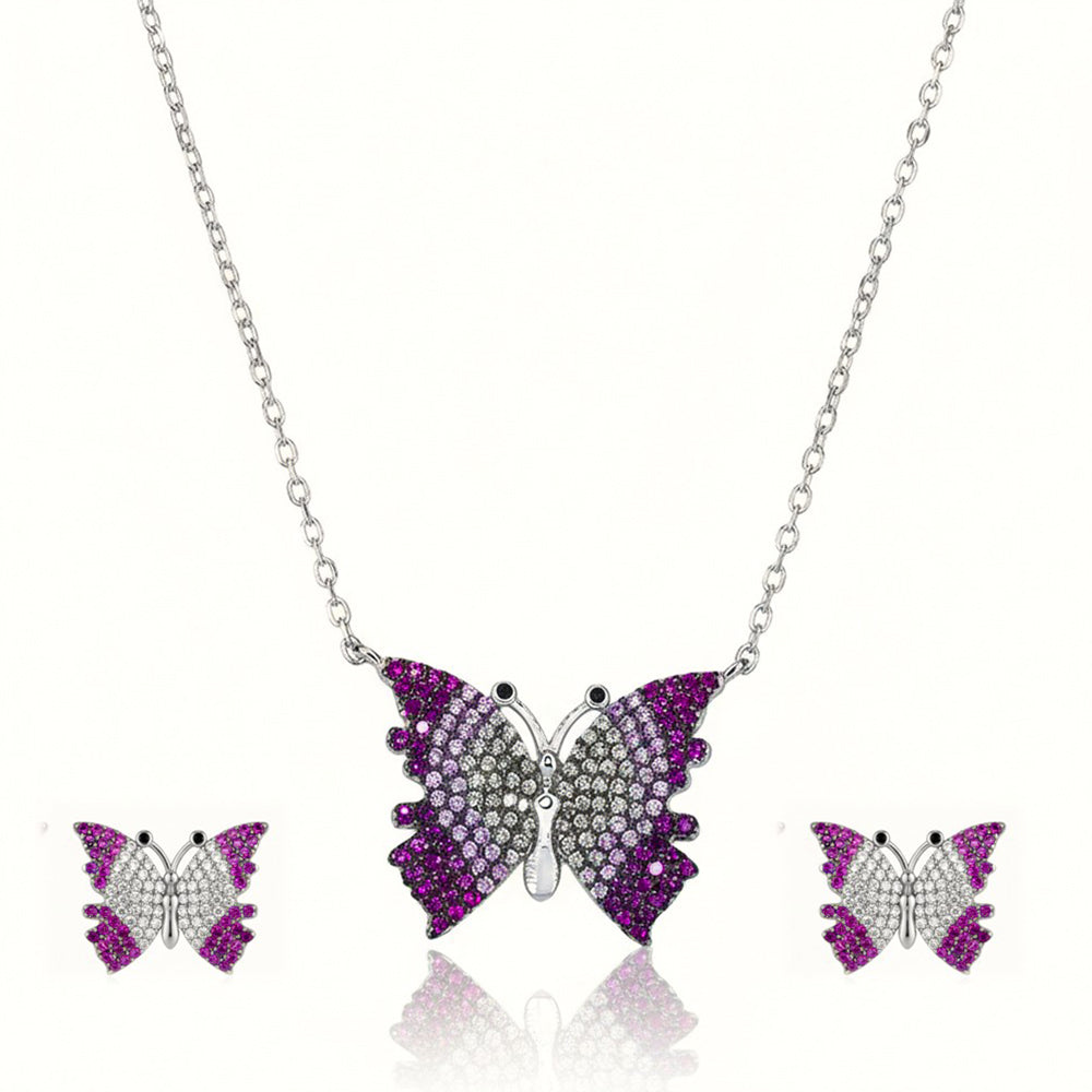 Silver Ombré Flutter Butterfly Pendant Set