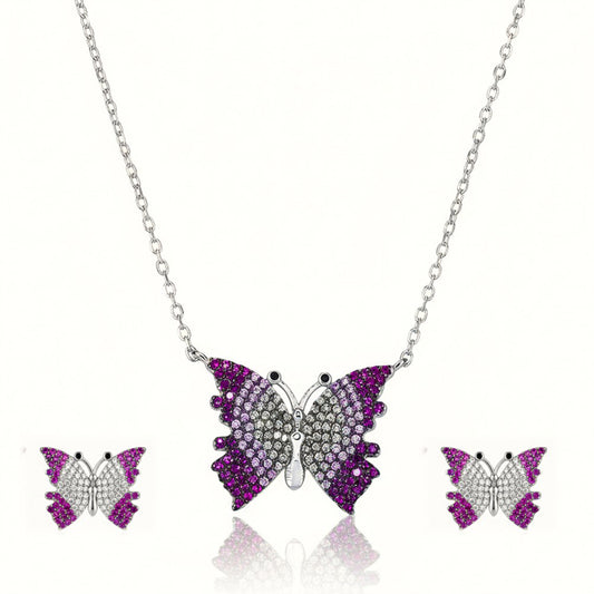 Silver Ombré Flutter Butterfly Pendant Set