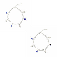 Silver Fancy Evil eye protection Double layered Anklet
