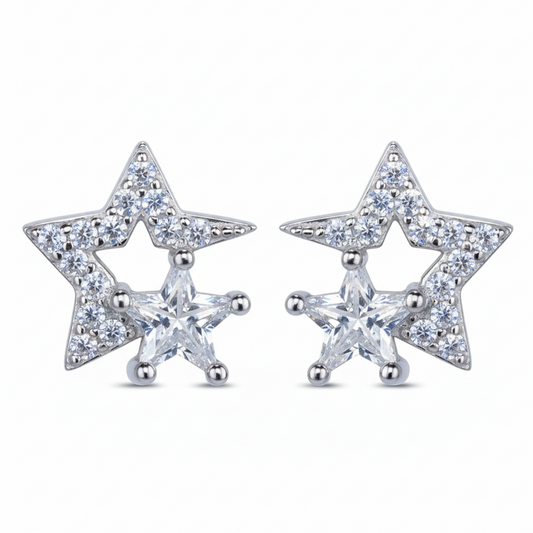 Silver Double Star Studs