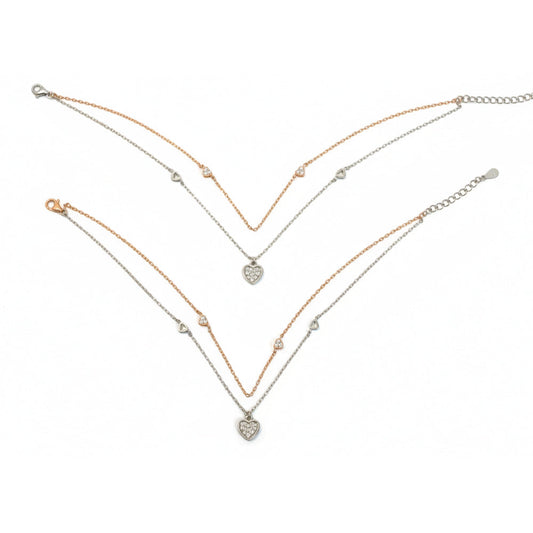 Silver Two-Tone Love Layered Anklet Set