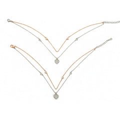 Silver Two-Tone Love Layered Anklet Set