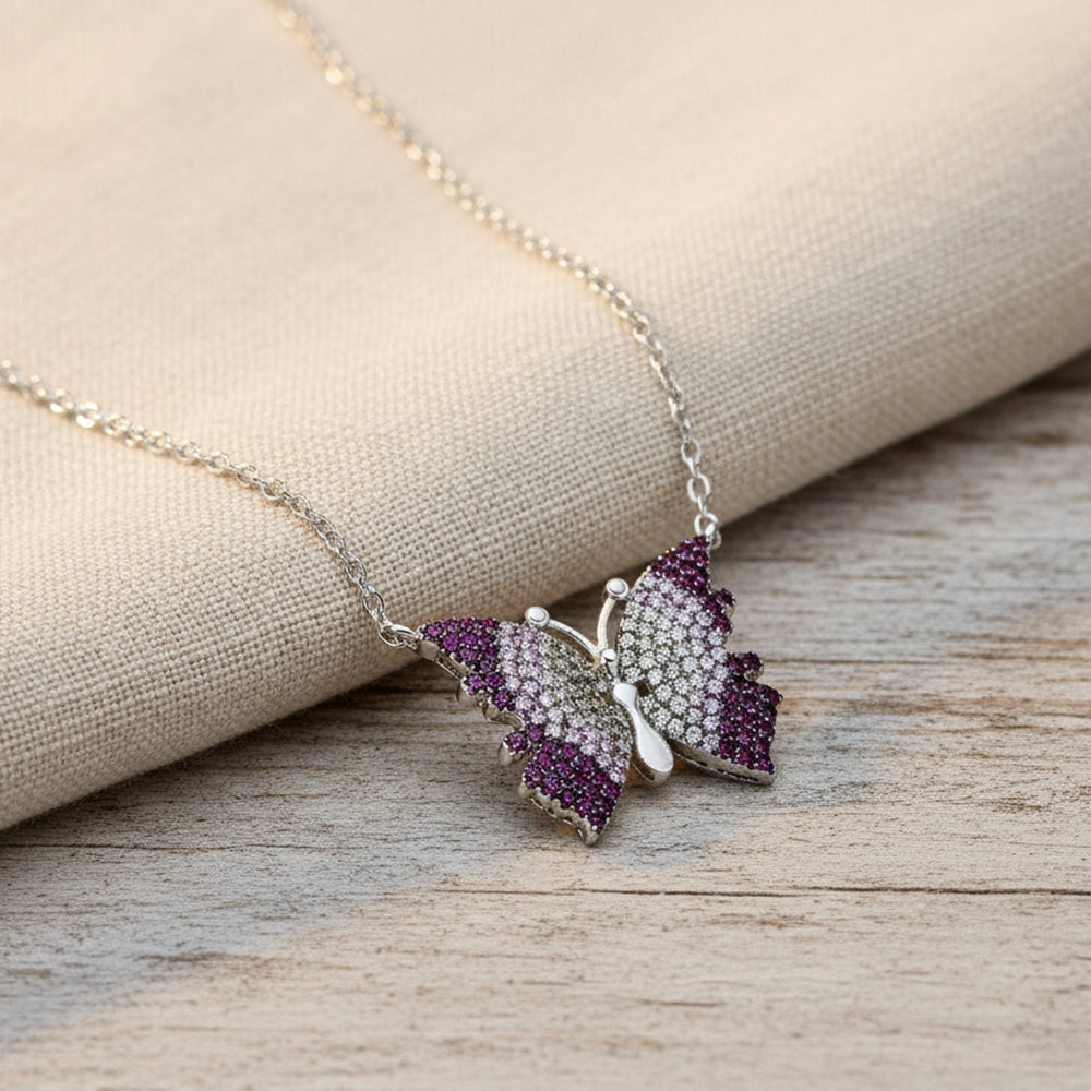 Silver Ombré Flutter Butterfly Pendant Set