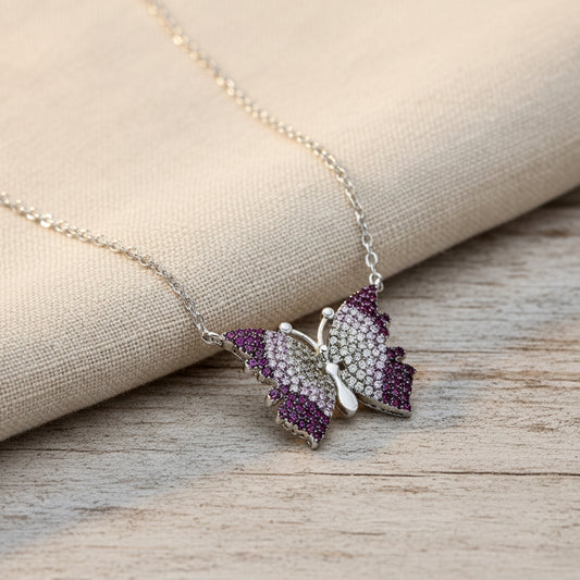 Silver Ombré Flutter Butterfly Pendant Set