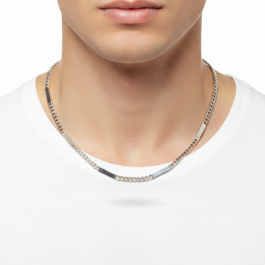 Silver Modern Hybrid Bar Chain For Him