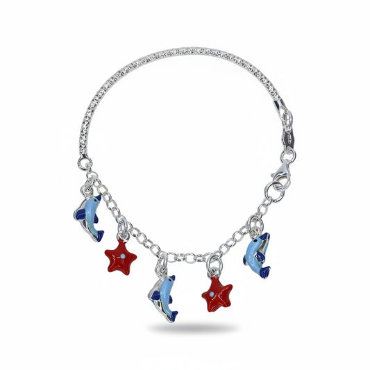 Silver Sea Life Charm Bracelet for Kids/Teens