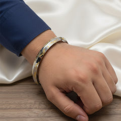 925 Silver Kada with Geometric Gold Engravings for him