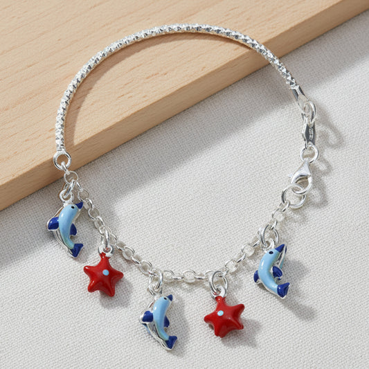 Silver Sea Life Charm Bracelet for Kids/Teens