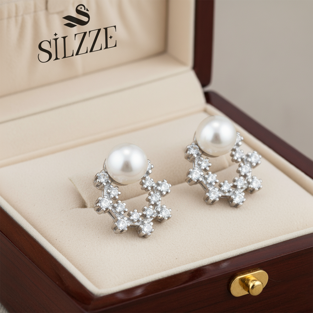 Silver Stardust Pearl Studs