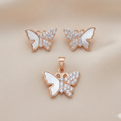 Rose Gold Radiant Butterfly Pendant Set
