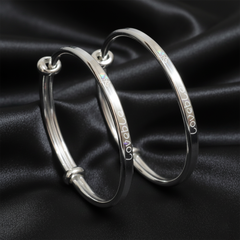 Silver "Loveable" Engraved Adjustable Baby Kada